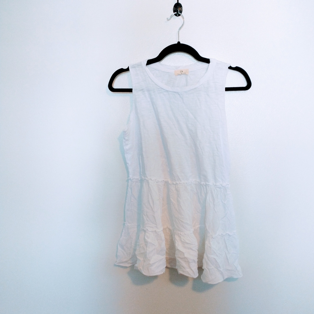 T.la Anthropologie white tank top with ruffle hem size xs